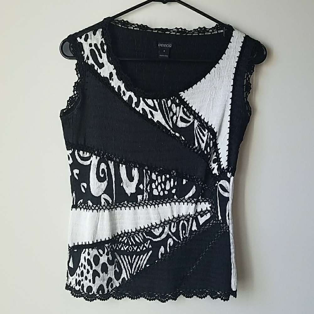 Veeca Black and White Lacey Blouse